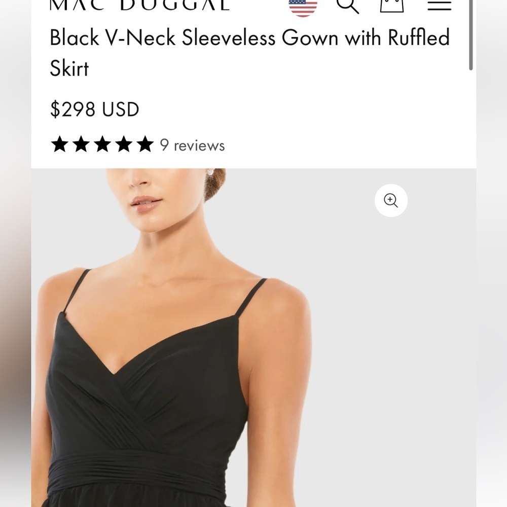 Mac Duggal Black V-Neck Gown with Ruffled Skirt Size 8 NWOT - Picture 5 of 17